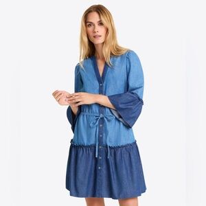 Draper James Avery Button Down Shirtdress in Chambray Sz XS
